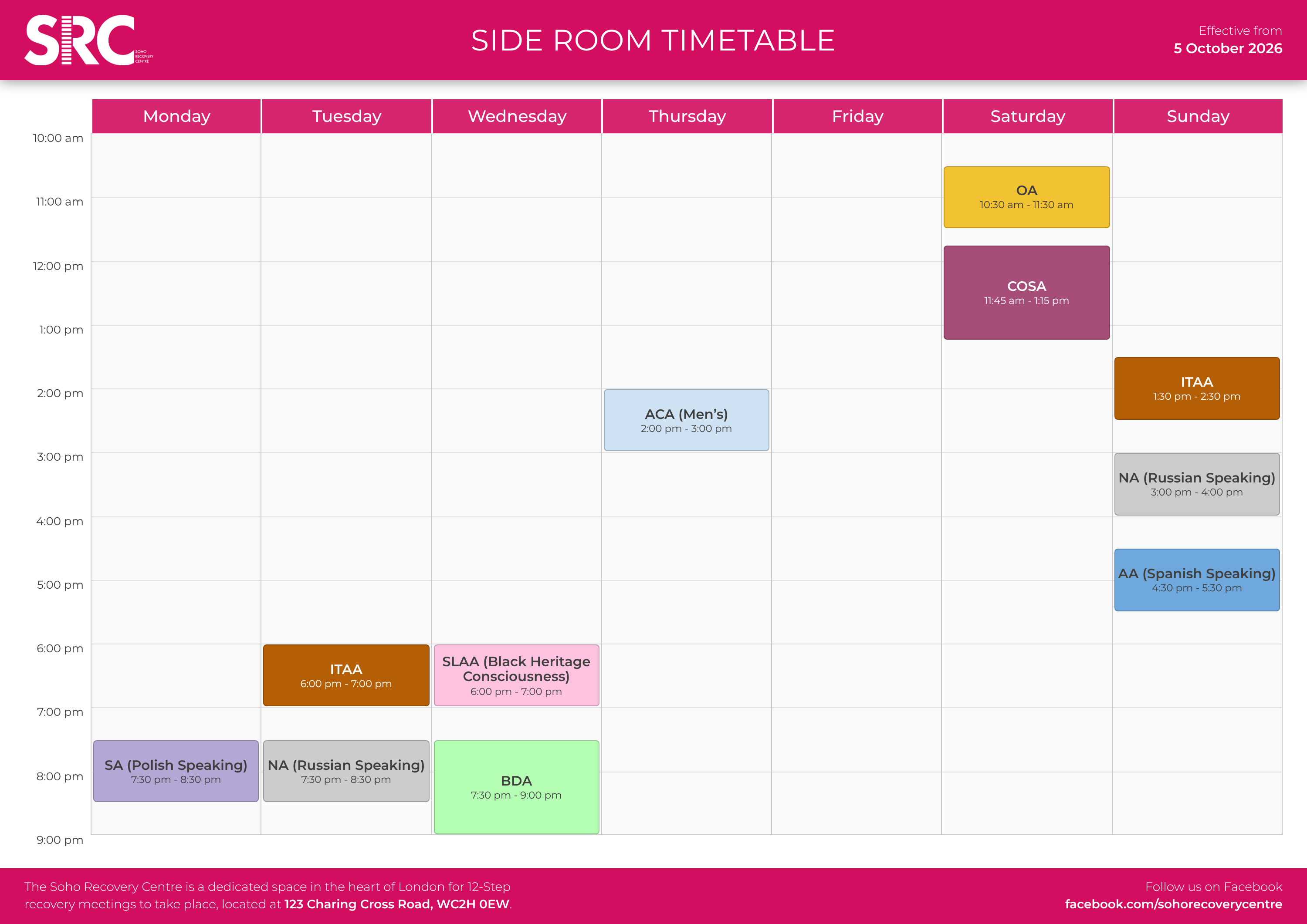 Small Room timetable